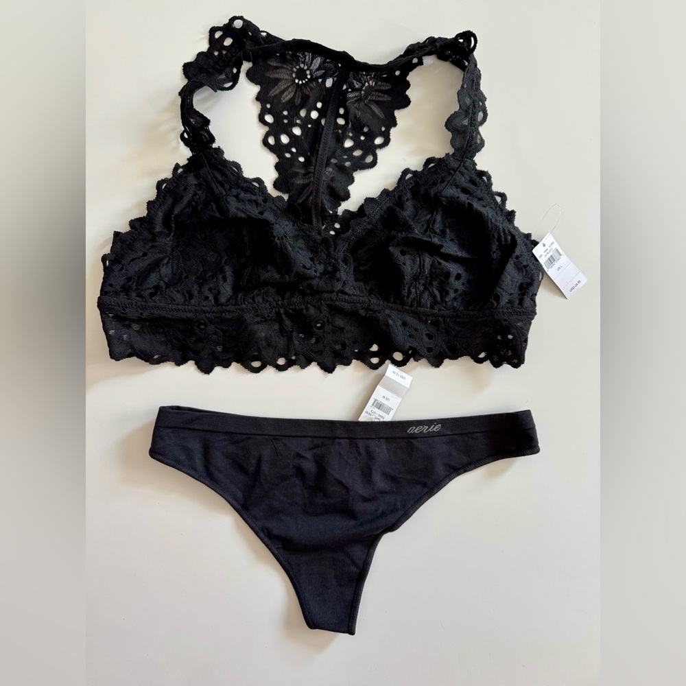 NWT | Aerie | Lace Bralette and Thong | Black | Size L (bra) & M (thong)